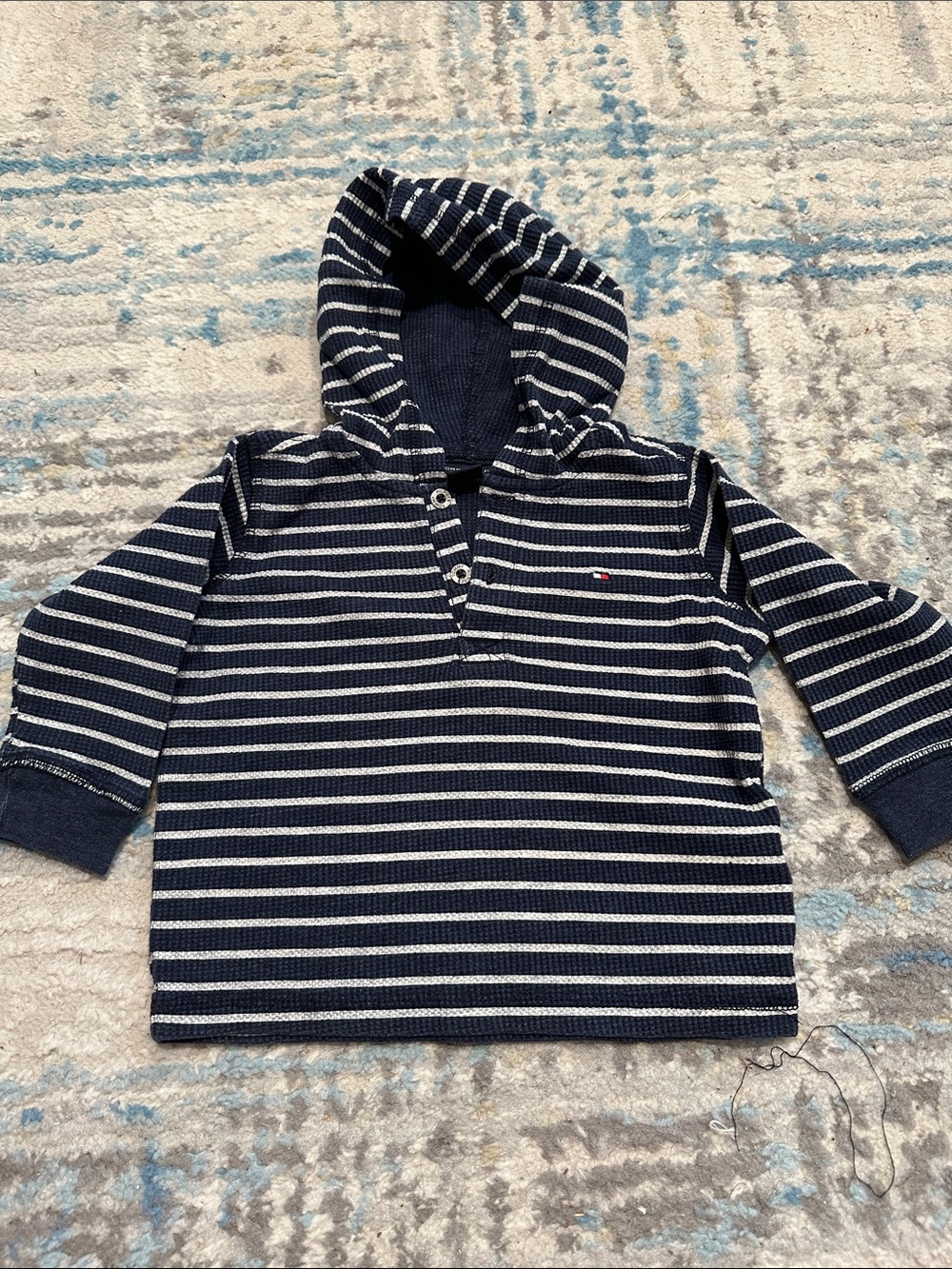 Tommy Hilfiger Navy & White Striped Hooded Sweatshirt